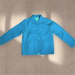 VTG Blassport Reversible Teal Micro Houndstooth Quilted Pattern Jacket Small